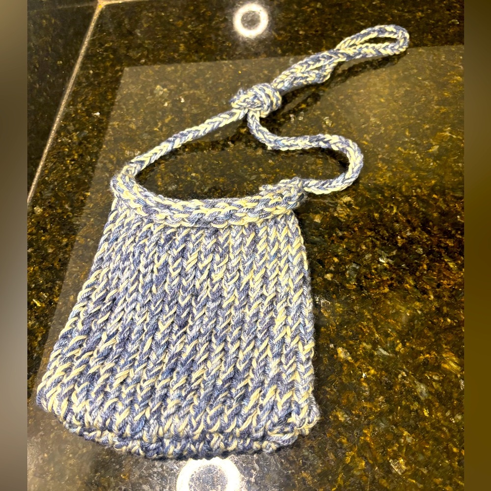NWOT Denim Blue/White Knit Crossbody Bag/Purse